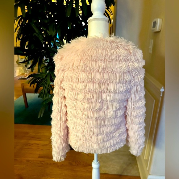 💗💕Blue Blush Pink Adorable Bombshell Fringy Faux Fur Jacket Size Small💕💗 - Picture 5 of 8